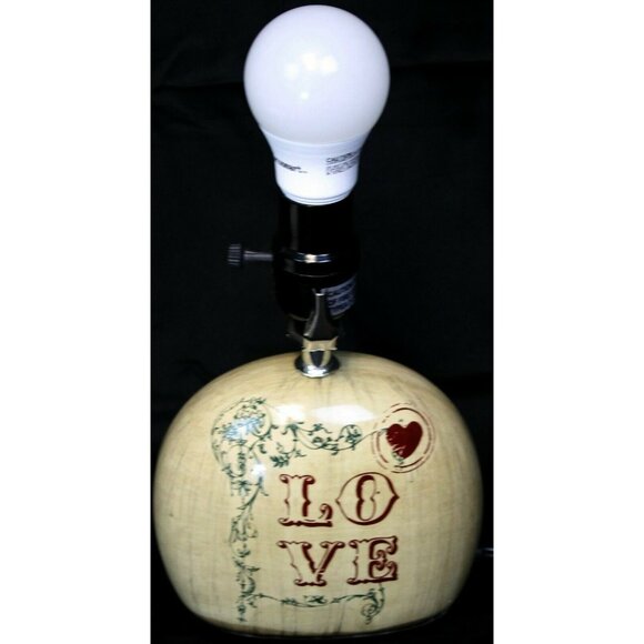 Beige Love Ceramic Lamp Small Floral Red Old World Vtg Look Inspired Flower Rose - Picture 4 of 10